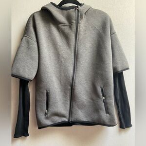 ABERCROMBIE & FITCH WOMENS GREY FULL ZIP HOODIE W/THERMAL SLEEVES SZ M